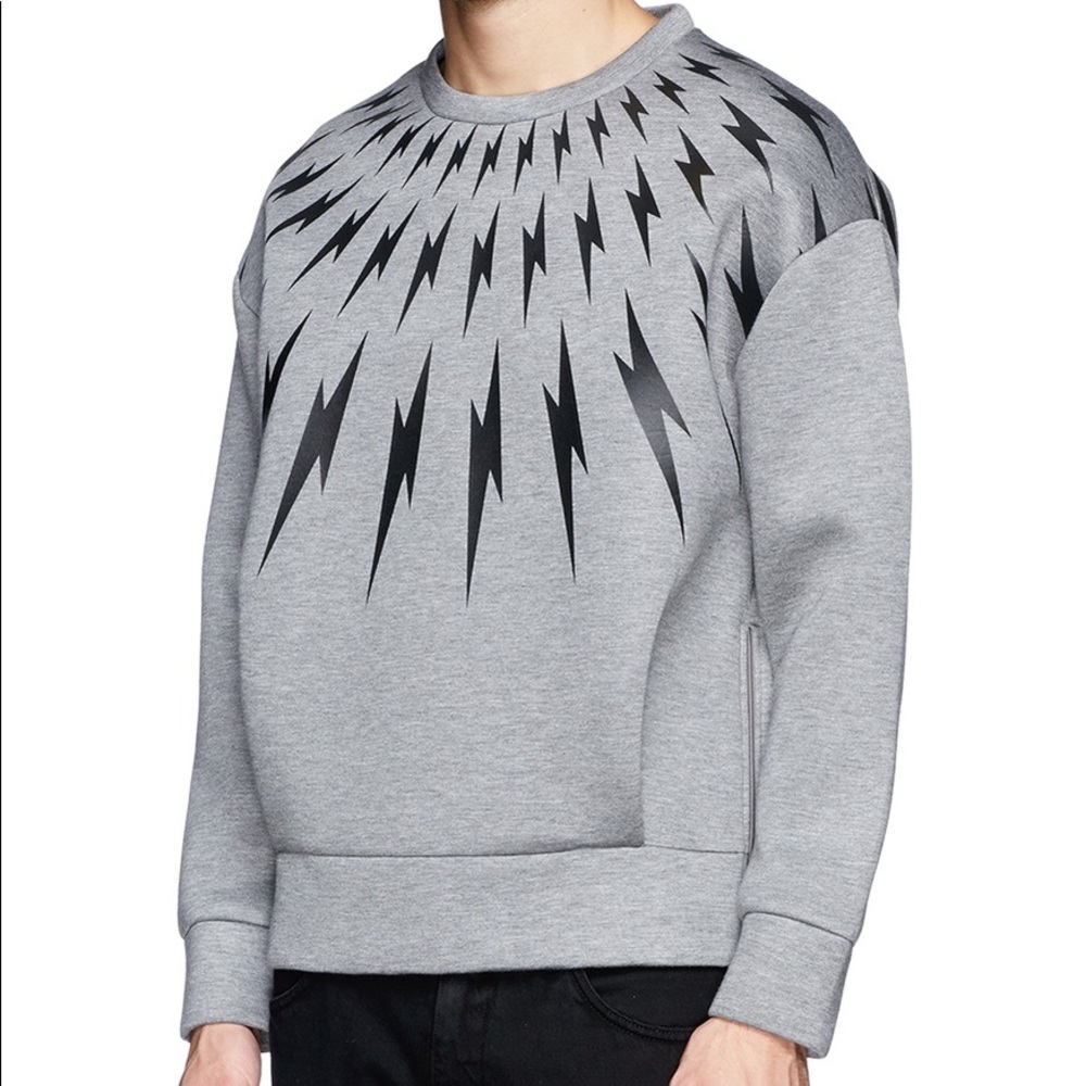 Neil Barrett Gray Sweatshirt with Black Lightning Motif